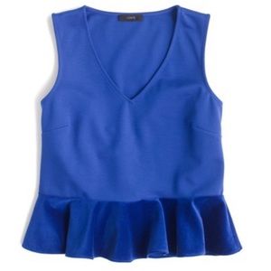 J. Crew Top Velvet Peplum Royal Blue Ponte Knit Sleeveless Cobalt V-neck Tank